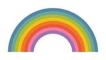 Round rainbow with colorful stripes in flat cartoon style. Bright circular design brings playful joy, perfect for kids themes, cheerful decor, or creative projects full of color and charm. vector
