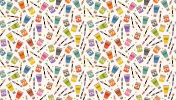 Fun and playful seamless pattern of messy crayons, paint tubes, and dots in bright flat cartoon style. Great for educational decor, art prints, textiles, and creative projects. vector