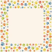 Square frame filled with playful dog paw prints and scattered dots in flat cartoon style. A fun and cheerful design perfect for pet-themed projects, invitations, or animal lover decorations. vector
