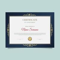 A certificate of award is displayed with a gold border. vector