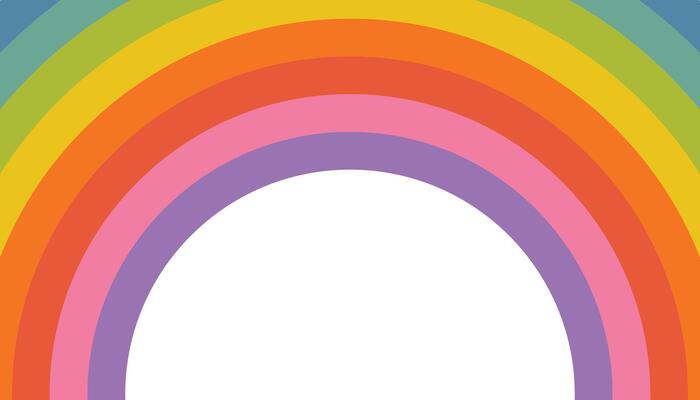 Fun and vibrant poster with round rainbow stripes and central empty area. Flat cartoon design ideal for announcements, party invites, or joyful decorations.
