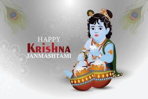 Happy krishna festival with makhan mataki on creative illustration background vector