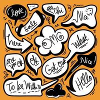 set of cute speech bubble with text in doodle style. vector