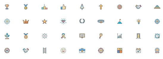 Growth and Goals Color Icon Set Business Development, Success, Strategy, Motivation Icons vector