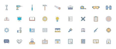 Minimal Flat Workshop Tools Silhouette Icon Set color vector