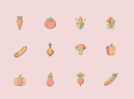 Minimal Colorful Vegetable Icon Set Flat Design vector