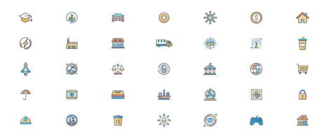 Industry Line Art Color Icon Set Minimal Industrial Icons for Manufacturing, Factory, Engineering, Automation vector