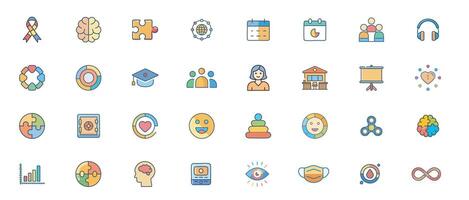 Autism Awareness and Neurodiversity Support Flat Minimal Icon Set vector