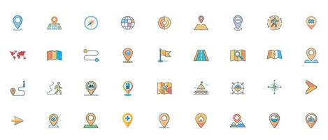 Minimal Location Icon Set Flat Color GPS, Map Pin, Navigation Symbols for Apps and UI vector