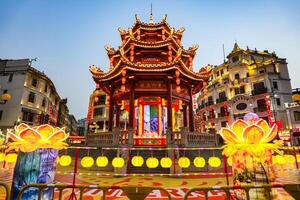 Shantou, Guangdong, China-FEB 17, 2025-The Sun Yat Sen Memorial Pavilion and view of A view of Shantou Small Park historial area in old town. photo