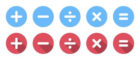 Addition, subtraction, division, multiplication, and equation icon with long shadow vector