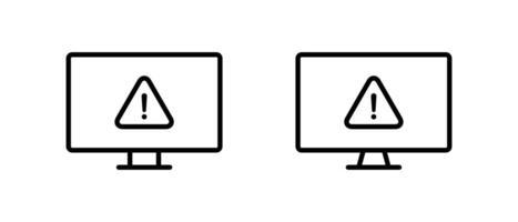 Warning on computer monitor outline icon. Security threat information on screen sign symbol vector