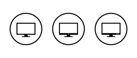 Display monitor icon set on circle line. Computer desktop screen sign symbol vector