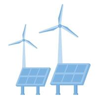 A solar panel with wind turbines symbolizing the advancement of green energy and sustainable development vector
