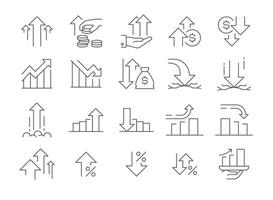 Outline Icons of Growth and Decline Finance Stock Market Performance Chart Value Investment Drop Increase Money Profit Currency Economy Startup Trend Editable Stroke and Flow Diagram vector