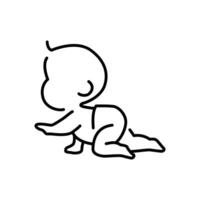 Baby crawling icon minimal line style. vector