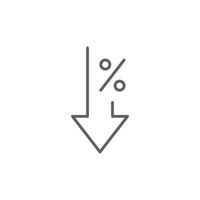 Minimal Outline of Percent and Downward Arrow Indicating Fall in Metrics Inflation or Market Stats vector