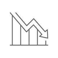 Editable Stroke Outline Icon for Economic Recession and Revenue Fall Financial Performance Chart with Downward Arrow Symbol vector