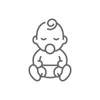 Baby sitting asleep line icon. Simple outline style. Cute toddler child. Baby with pacifier asleep in sitting position. Editable stroke vector