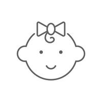 Smiling Baby Girl Face Icon. Minimal Line Design. Editable stroke vector
