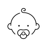 Baby line icon. Simple outline style. Infant face with pacifier and small curl. Ideal for childcare, newborn products, and parenting symbol. Universal sign childhood pictogram. vector
