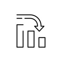 Downward Curve Arrow with Bar Chart Outline Line Icon Indicating Decline Loss and Negative Trend in Business vector