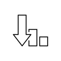 Outline Style Down Arrow and Decreasing Bar Chart Icon Symbol for Financial Loss Market Crash and Data Drop vector
