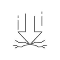 Outline Downward Force Icon with Cracks Impact and Pressure Symbol Line Art Editable Stroke Destructive Power vector