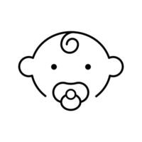 Infant face line icon with curl and pacifier. vector