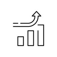 Rising Bar Chart with Curved Up Arrow Outline Line Icon Representing Business Growth Success and Positive Trend vector