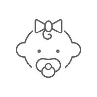 Newborn girl icon with pacifier minimal line style. Editable stroke vector