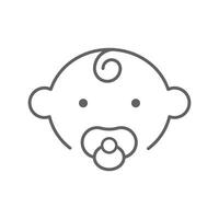 Infant face line icon with curl and pacifier. Editable stroke vector