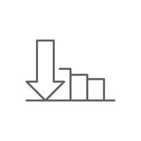 Editable Stroke Icon of Falling Bar Graph with Arrow Outline Style Showing Business Decline Loss or Economic Downturn vector