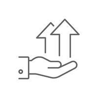 Outline Hand Holding Upward Arrows Icon Editable Stroke Line Art Representing Growth Progress and Positive Direction vector