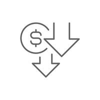 Line Art Icon of Money Value Decreasing and Price Drop Budget Outline Editable Stroke Financial Cost Saving vector