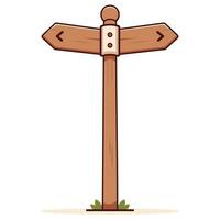 Simple cartoon illustration of a wooden signpost with two blank arrows pointing in opposite directions on a white background. Concept of choice, decision making, and guidance. vector