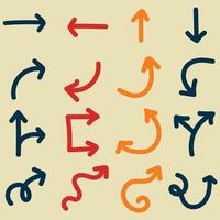 Vibrant hand-drawn arrows in blue, red, and orange on a light beige background. Ideal for illustrating direction, choices, navigation, and movement in designs. vector