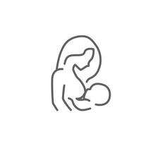 Breastfeeding, motherhood flat line icon. Simple outline style. A baby in a sling in a womans arms. Editable stroke vector