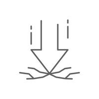 Editable Stroke Outline Icon Showing Downward Impact Breaking Surface Representing Crisis Damage and Stress vector