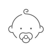 Baby line icon. Simple outline style. Infant face with pacifier and small curl. Ideal for childcare, newborn products, and parenting symbol. Universal sign childhood pictogram. Editable stroke vector
