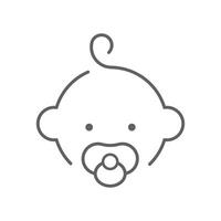 Baby icon simple outline style with pacifier. Editable stroke vector