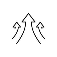 Outline Icon. Triple Upward Arrows Representing Improvement Progress and Forward Movement Direction vector