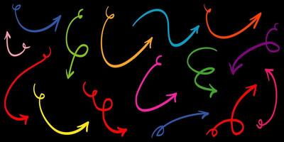 hand drawn Arrows icons Set. arrow icon with various directions. Doodle design element isolated on a black background vector