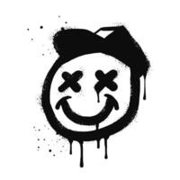 smiling face emoji character with hat. Spray painted graffiti smiling face in black over white isolated on white background vector