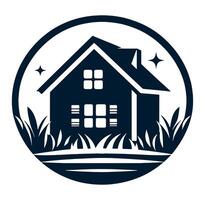 House with grass and stars in the background vector