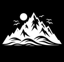 Mountain with birds and moon on black background vector