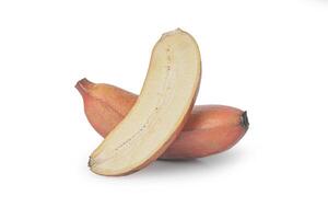 red bananas on white background, The bananas are arranged in a cluster and are a bright red color. The bananas are ripe and ready to eat. photo