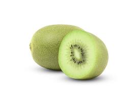 Close up of kiwi fruit and cut in halves isolated on white background with clipping path. photo