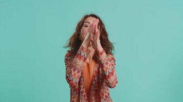 Funny comical woman making silly facial expressions and grimacing, fooling around, showing tongue video