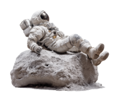 Astronaut relaxing on lunar rock in space exploration concept png